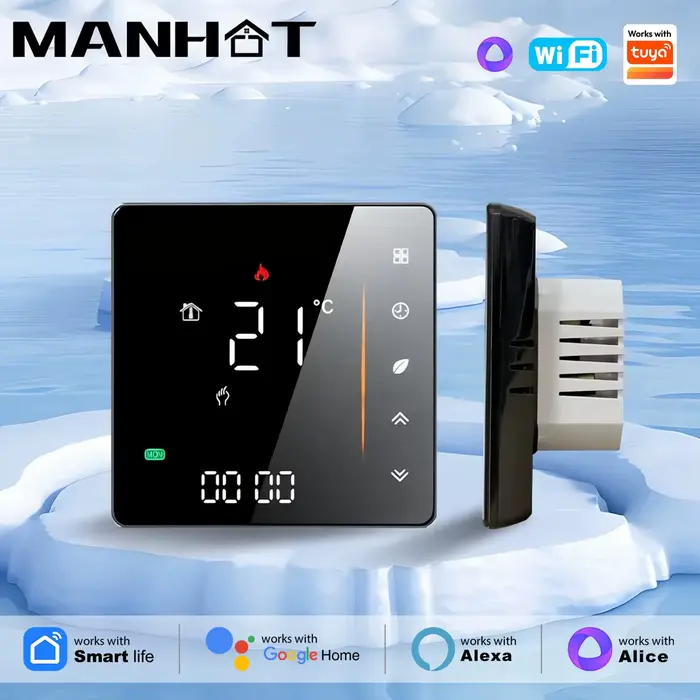 Thermostat Intelligent WiFi Compatible avec Tuya Google Pour Chauffage au Sol Électrique Chaudière à Gaz Contrôle de Température à Distance Programmation Hebdos Sécurité Anti-Gel