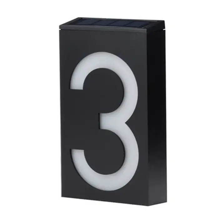 Alimenté solaire 0-9 lumière LED numéro d'adresse de maison rue route plaque de porte applique maiso