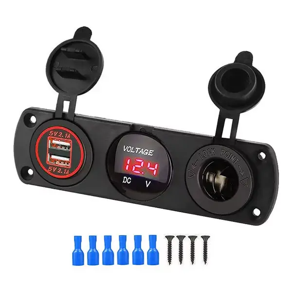 Répartiteur de prise allume-cigare 12-24V 3 en 1, étanche, 4,2 a, double chargeur USB, panneau de pr