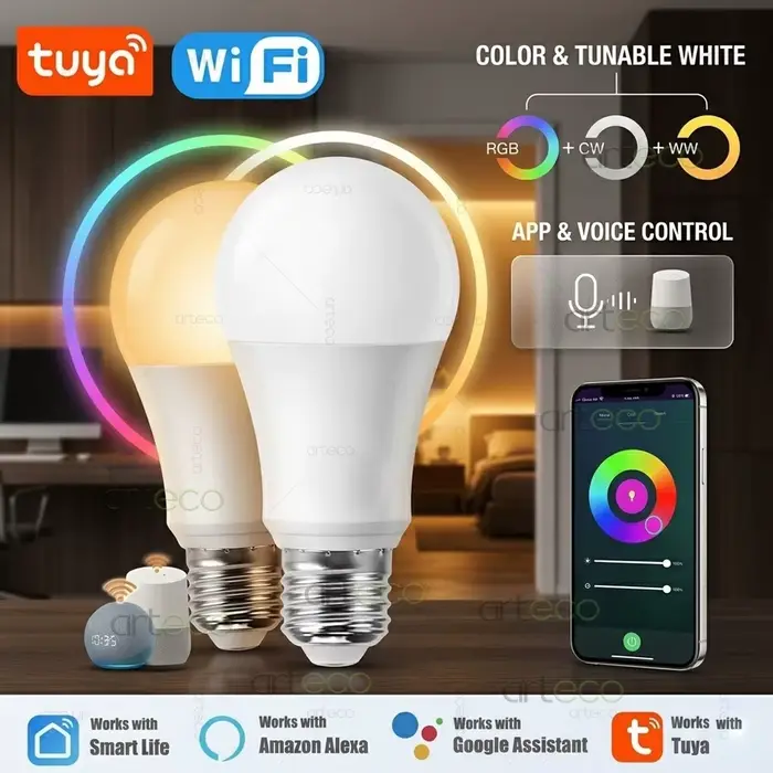 Ampoules LED intelligentes WiFi E27 15W RGB 2700K-6500K Tuya Smart Life