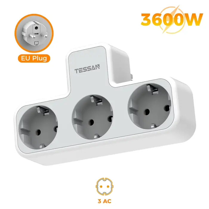 TESSAN prise murale Multiple avec 3 prises ca Ports de charge prise ue multiprise murale avec Protec