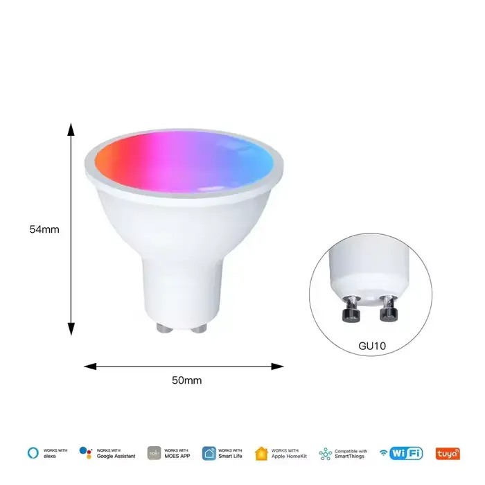 Ampoule intelligente GU10 WiFi Tuya Matter, LED dimmable, 16 millions de couleurs RGB C+W, lampe bou