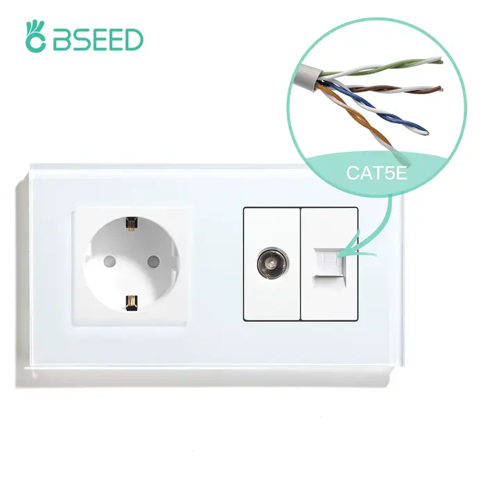 BSEED TV CAT5 avec prise ue Double prises murales TV Internet RJ45 connexions PC prises électriques 