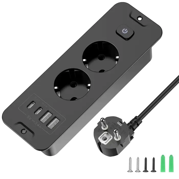 Multiprise de bureau intégrée avec USB et Type-C pour un espace de travail organisé et sécurisé à offrir pour bureau personnel ou professionnel