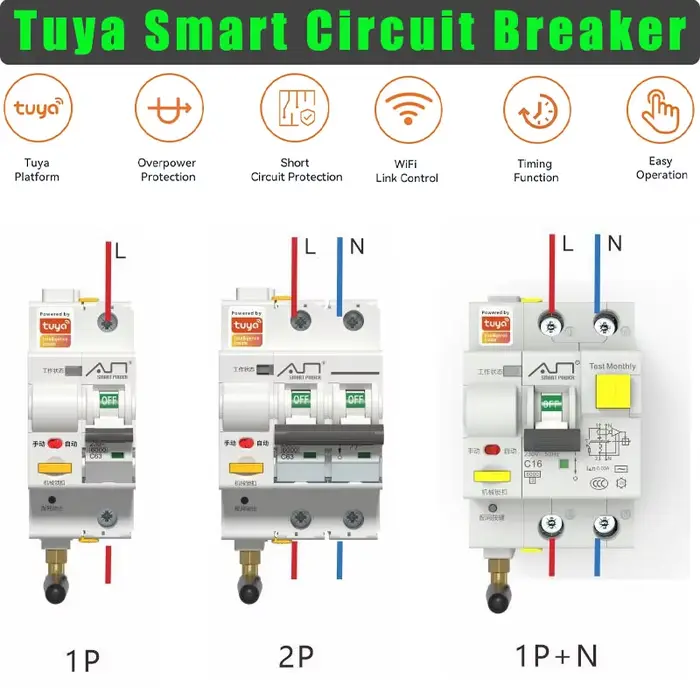 Disjoncteur WIFI Tuya 230V 16A 32A 60A, télécommande Smart Life, Protection contre les courts-circui