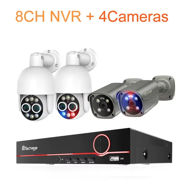 Techage-Système de caméra de surveillance HD 8CH 4K 8MP, PTZ POE, n'aime 8X, AI, poignées humaines, 