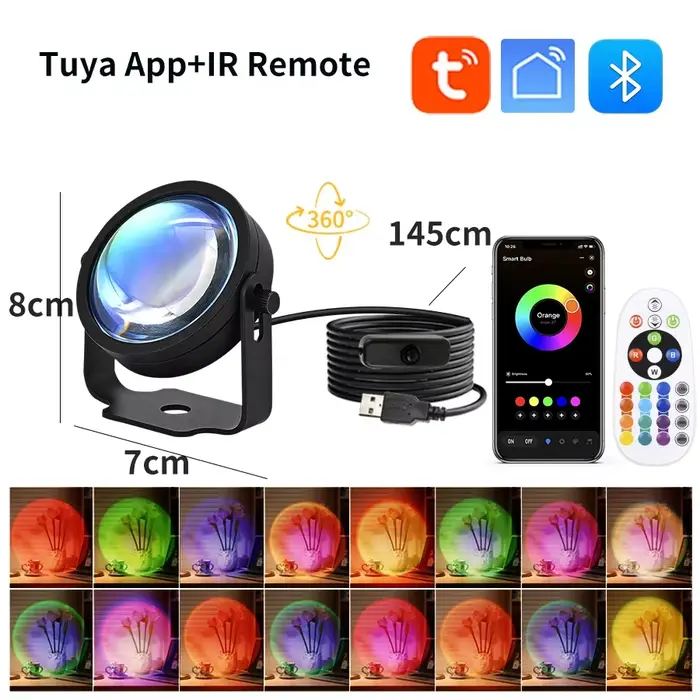 Lampe de coucher de soleil intelligente Tuya USB, projecteur de coucher de soleil, lumière RGB, appl