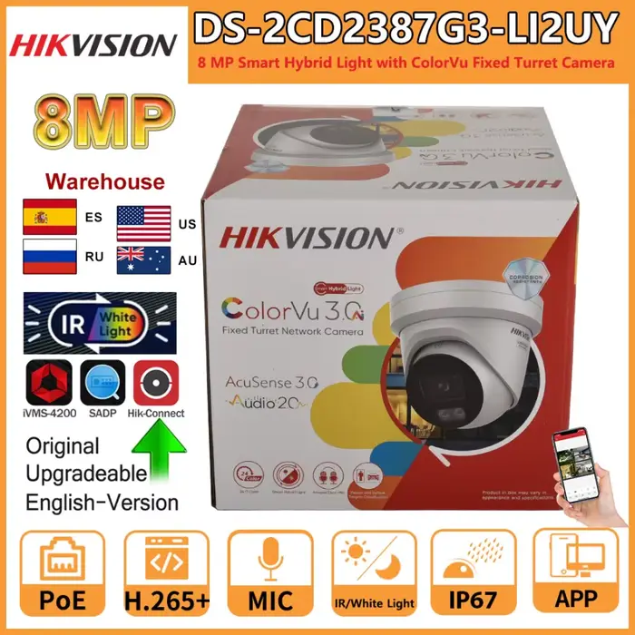Caméra IP Hikvision 8MP ColorVu Strobe Light Audible Warning Fixed Turret Network Surveillance Caméra à Tourelle Intérieure et Extérieure Pour Maison Ou Magasin