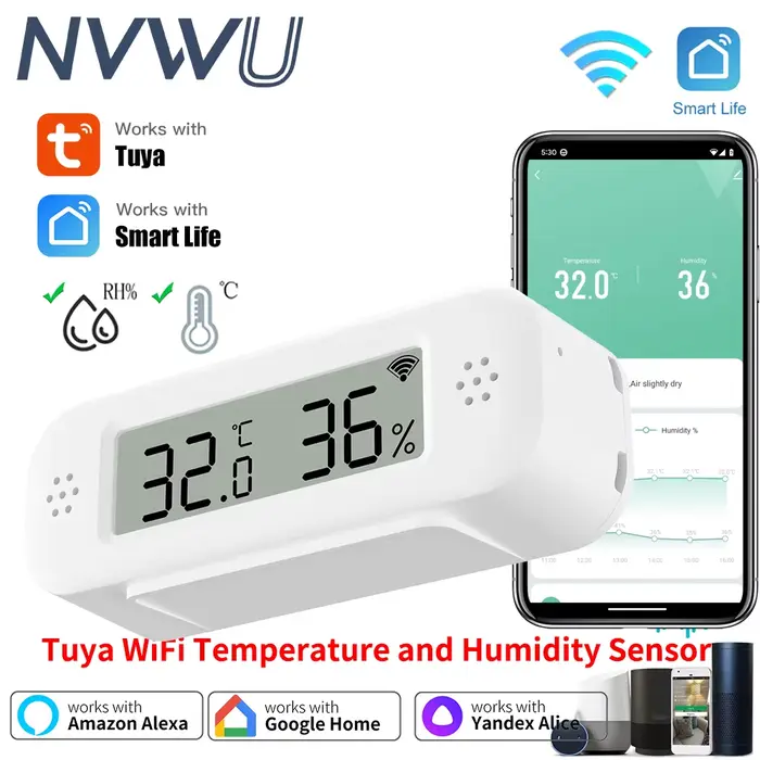 Tuya WiFi Mini température humidité pour maison intelligente thermomètre hygromètre APP alarme à distance fonctionne avec Google Home Yandex Alexa