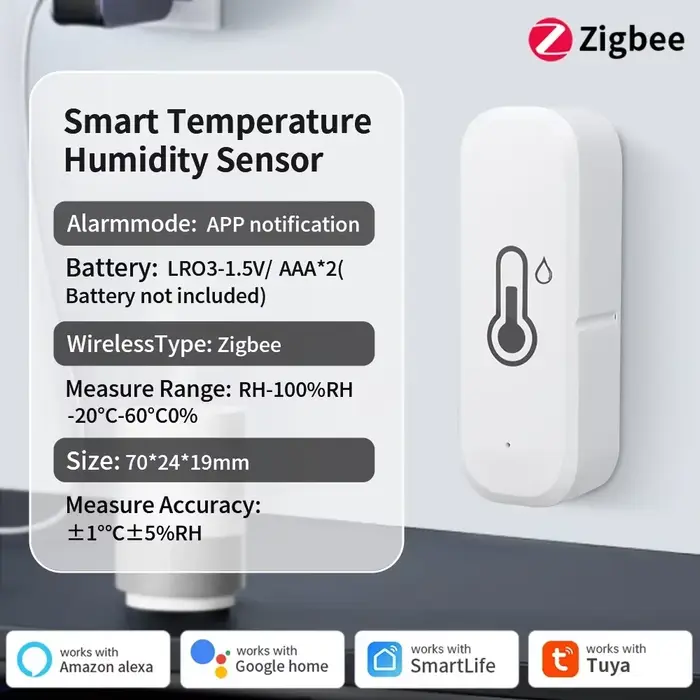 Capteur intelligent de température et d'humidité pour la maison intelligente, WIFI/Zigbee 3.0, alert