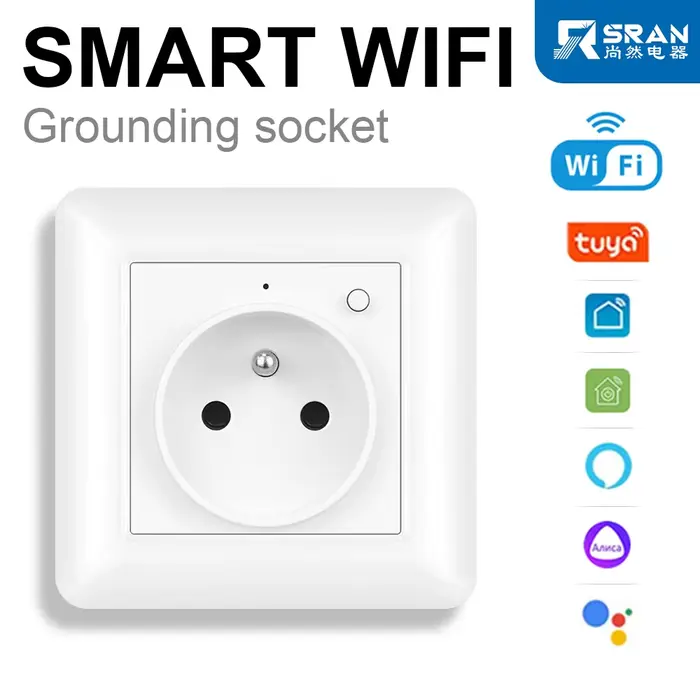 Prise intelligente Wifi 82mm*82mm, panneau PC FR, 220V 16A, application Tuya, commande vocale Alexa 
