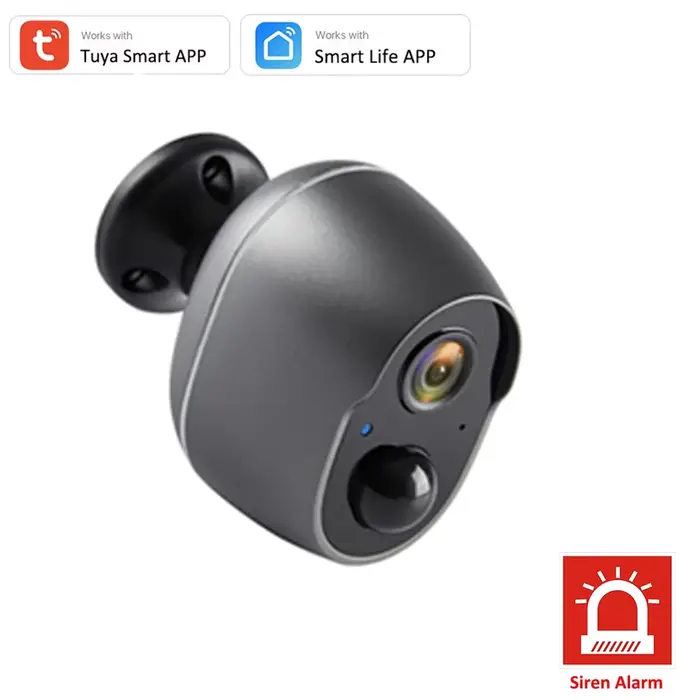 3MP Tuya Smart Life APP batterie Rechargeable sans fil WiFi extérieur solaire infrarouge Buzzer sirè