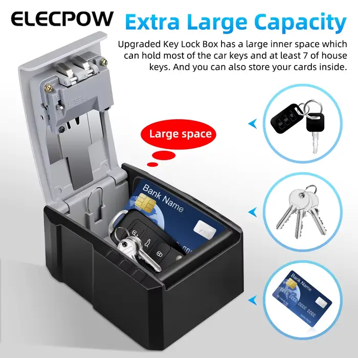 Elecpow mot de passe boîte à clés montage mural serrure étanche coffre-fort grande capacité haute sécurité 4 chiffres