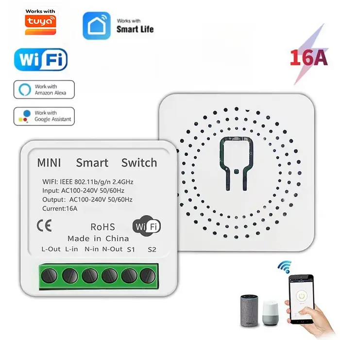 Interrupteur intelligent Wifi 16A, module d'interrupteurs d'éclairage pour maison intelligente, cont