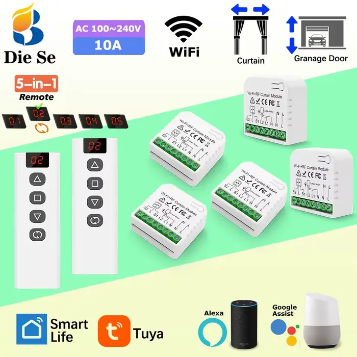 Commutateur de volet roulant WiFi RF et télécommande sans fil 5 en 1 433MHz pour stores