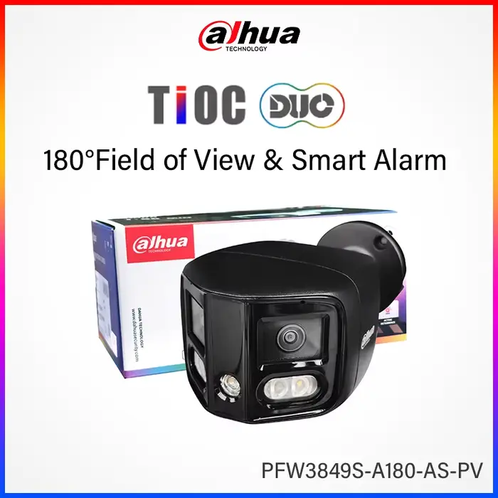 Dahua 4K 180 °   Caméra à double objectif, protection intelligente, lumières d'avertissement rouge e