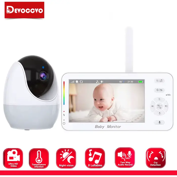 Moniteur Bébé WiFi 1080P Écran 4,3 Pouces Contrôle Double Berceuses Vision Nocturne Rappel Alimentation Veilleuse Caméra Bébé PTZ Occasions Spéciales