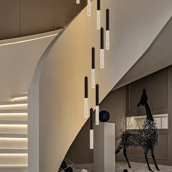 Bande rotative escalier Long lustre moderne LED Simple noir atmosphérique Duplex grenier