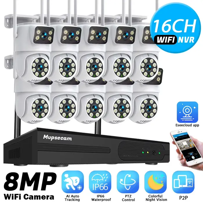 Caméras WIFI 4K 8MP Kit NVR sans fil système de vidéosurveillance HD extérieur caméra IP de sécurité PTZ suivi automatique Vision nocturne CCTV