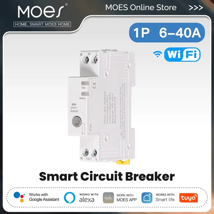 MOES Tuya – disjoncteur intelligent WiFi 40A, ensemble de seuil d'alarme, moniteur d'électricité V0,