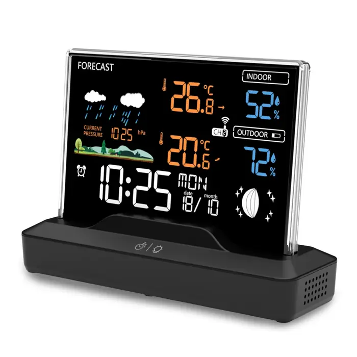 Station météo sans fil, réveil RF domestique, écran couleur VA, thermomètre intérieur/extérieur, hyg