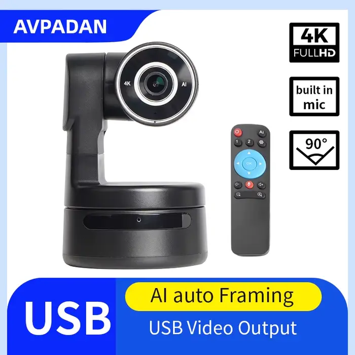 Mini caméra 4K ptz, fonction AI, mise au point du cadre automatique, webcam USB pour ordinateur, dif