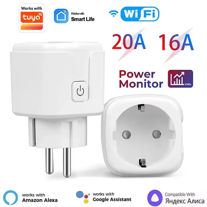 Prise connectée WiFi 20A UE avec contrôle à distance, minuterie, surveillance de la consommation et 