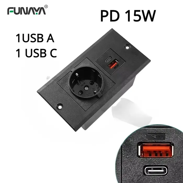 Prises d'alimentation de table cachées, norme européenne, 1 USB, 1 type, meubles de bureau intégrés 