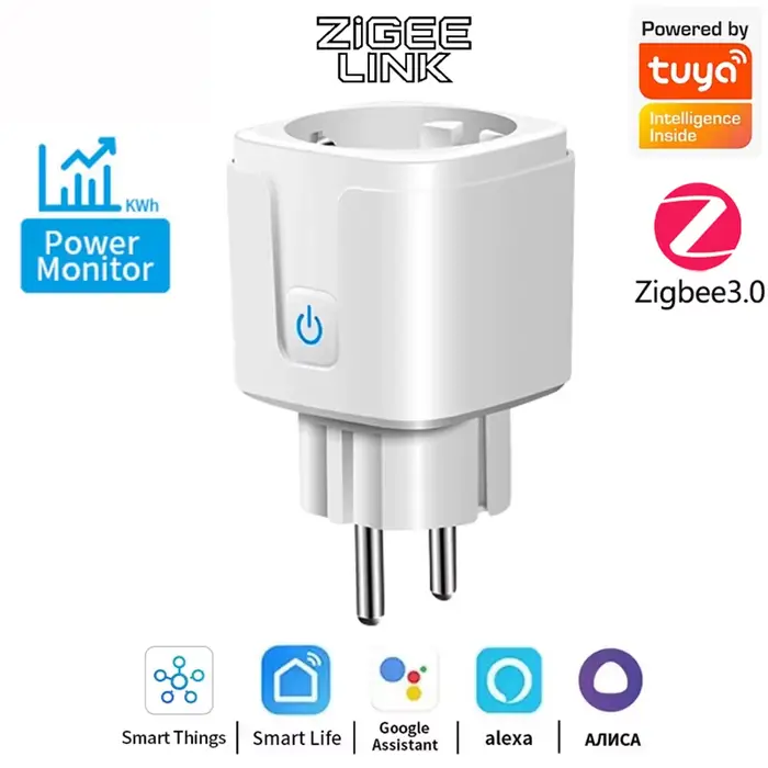 Prise intelligente WiFi Zigbee3.0 EU avec moniteur de puissance, minuterie, application Smart Life, 