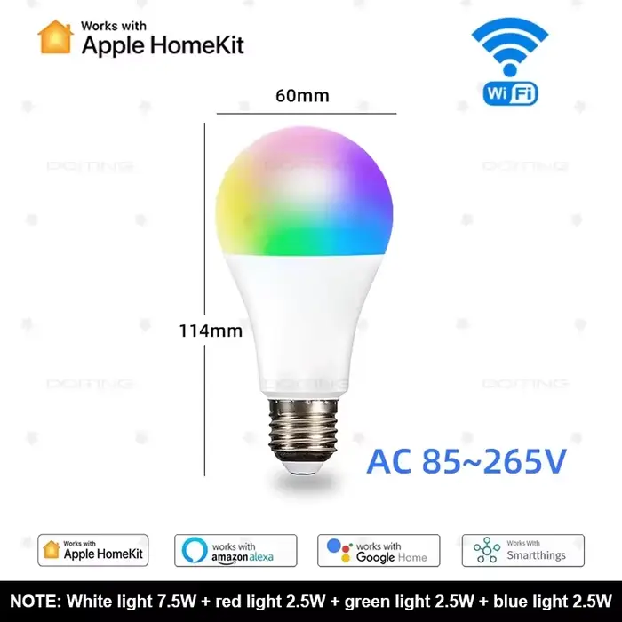 Homekit-Ampoule connectée Wi-Fi RGBCW, 110/220V, avec commande vocale, SIRI, Alexa, Google Home, IOS