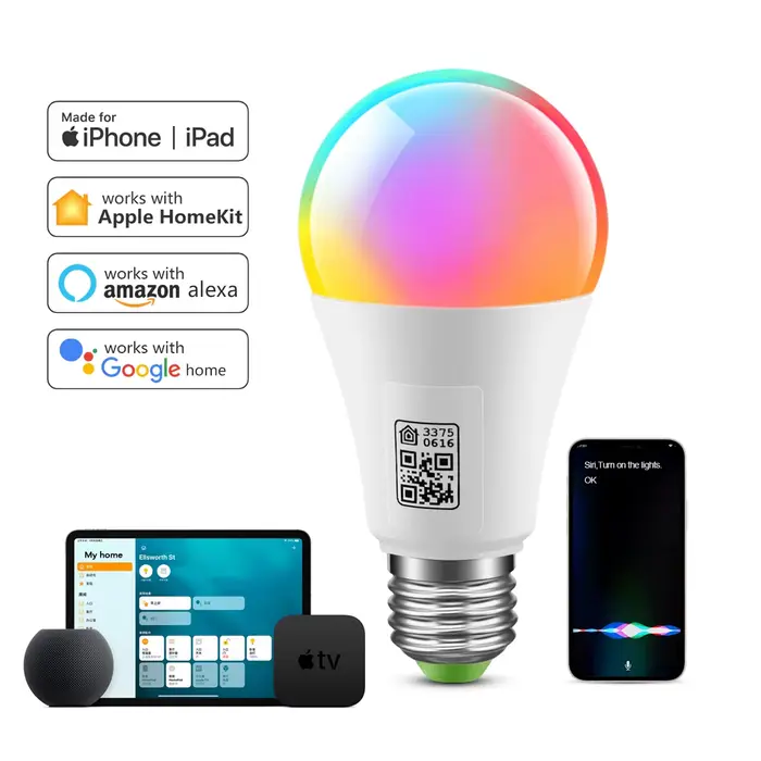 Homekit – ampoule Wifi intelligente multicolore, variable, E27, LED, contrôle Siri, fonctionne avec 