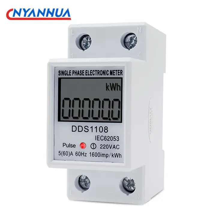Compteur d'énergie électrique monophasé LCD KWH AC, Watt-heure numérique 220V 60A 50Hz, Rail Din éle