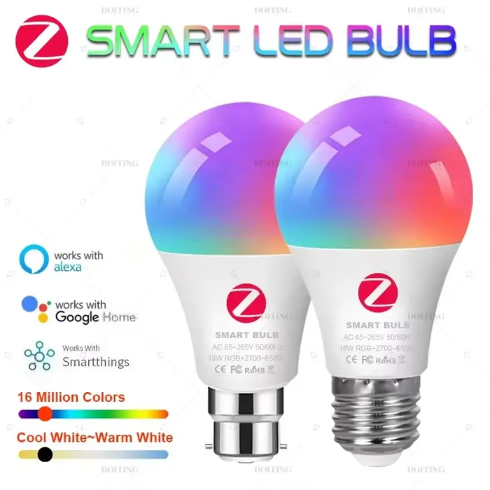 Ampoule Led Intelligente 110V 220V E27 B22 Fonctionne Avec Alexa Echo Plus Google Home Assistant App Commande Vocale 2MQTT Occasions Spéciales