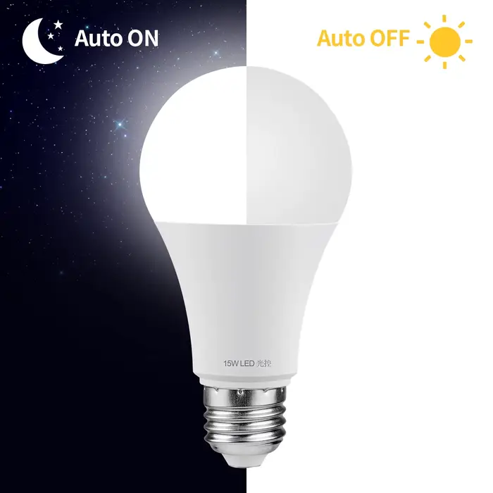 Ampoule LED avec capteur de lumière E27, 15W, crépuscule à l'aube, interrupteur marche/arrêt automat
