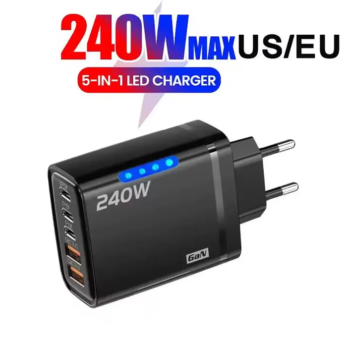 Chargeur USB C GaN 240W rapide et sécurisé pour iPhone Samsung Xiaomi compatibles UE/US Occasions quotidiennes et voyages