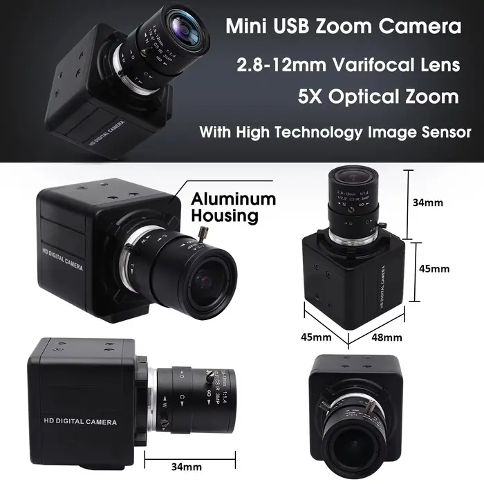 Caméra USB ELP 4K 30FPS UHD avec zoom CS 10X 5-50mm, double micro, IMX317, webcam vidéo, streaming e