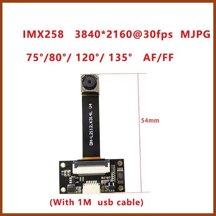 Module de caméra USB 12MP 3840*3104 4K CMOS IMX258 AF/MF/FF 75 degrés 30FPS Grand angle MJPEG YUY2 I