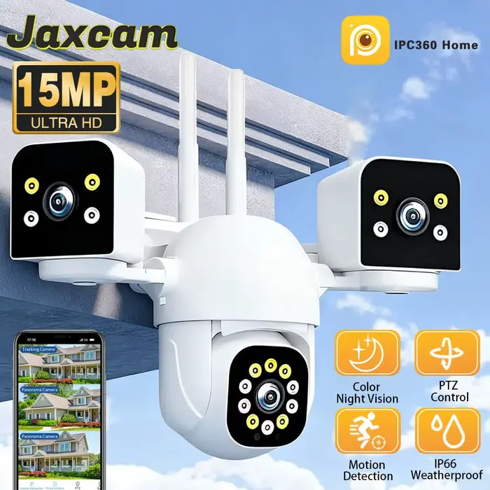  Caméra IP WiFi extérieure 15MP HD à triple objectif et triple écran, moniteur vidéo de sécurité av