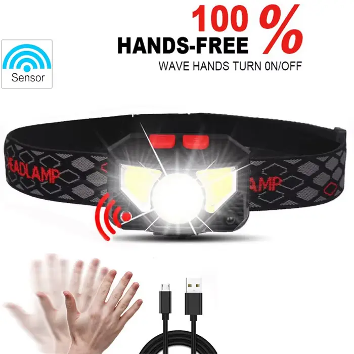 6 Modes capteur de mouvement XPE + COB LED lampe frontale lampe de poche USB Rechargeable étanche Ca