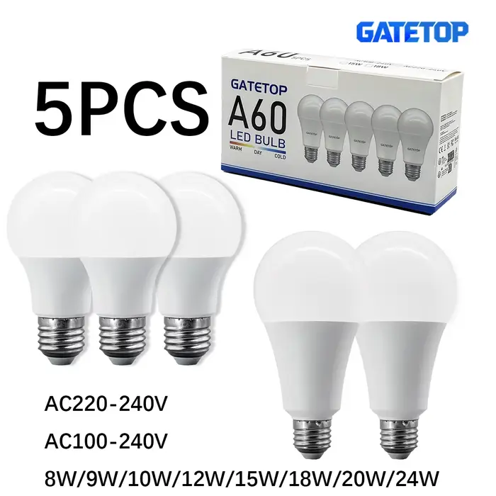 Paquet de 5 A60 A80 LED ampoule lampes E27 AC 220V