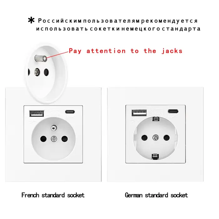 Prise de courant UE avec chargement de Type C pour la maison, adaptée aux normes européennes, avec panneau PC à retardement de flamme, installation facile et sûre, usage résidentiel et général