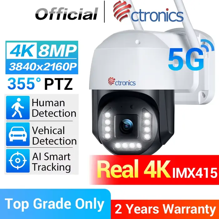 Ctronics réel 4K caméra de Surveillance extérieure 5Ghz Wifi 8MP 3840x2160P couleur Vision nocturne 