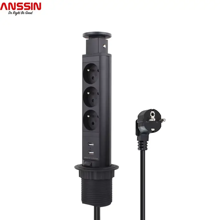 Prise escamotable de cuisine standard française avec ports USB pour installation encastrée encastrable et r\u00e9tractable pour usage domestique et professionnel