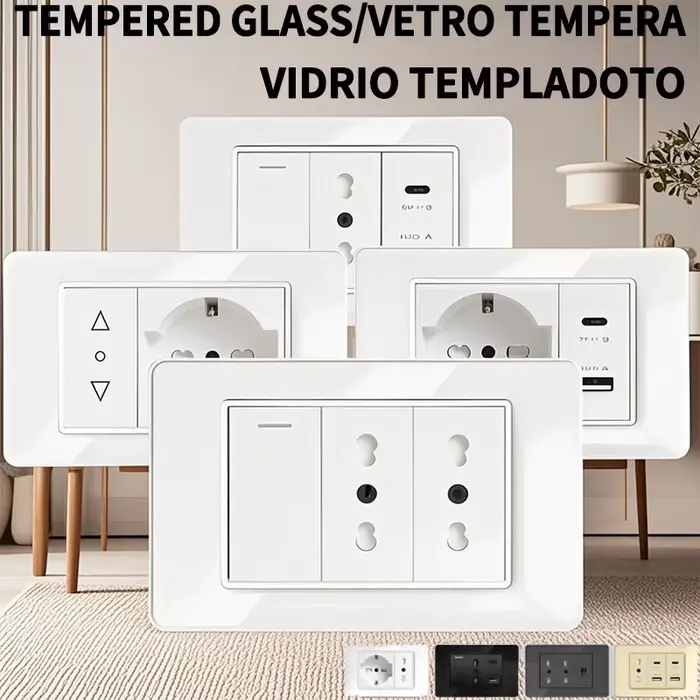 ​ ​ Prise murale ModernSeries avec USB-C PD 3.0 - Design Schuko Italie/Chile et panneau en verre trempé anti-empreintes