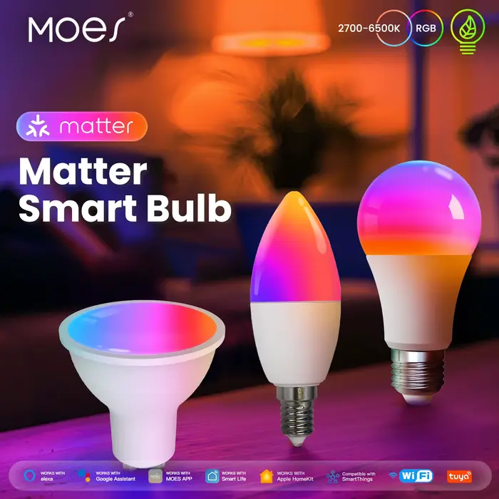MOES Matter WiFi GU10 Tuya ampoule intelligente lumière LED à intensité variable 16 millions de couleurs rvb C + W lampe à bougie commande vocale Alexa Google Home
