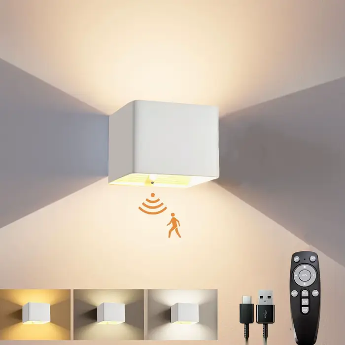 Applique murale sans fil à piles rechargeable avec capteur de mouvement et télécommande, applique mu
