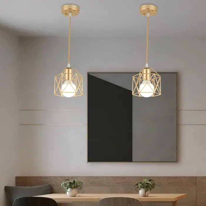 Moderne pendentif LED lumière fer or noir minimaliste Cage en métal suspension lampe salon Restauran