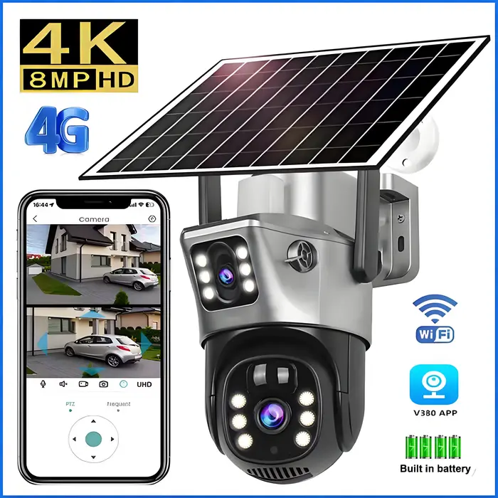 Caméra de surveillance extérieure solaire WiFi/IP 4G avec vision nocturne PIR et détection mobile pour sécurité résidentielle et commerciale 4K 8MP occasionnels de surveillance de propriété et entreprise