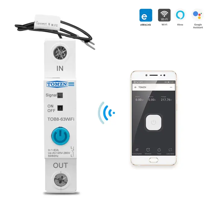 Compteur d'énergie intelligent monophasé WIFI TOMZN EWeLink, surveillance de la consommation Kwh, di