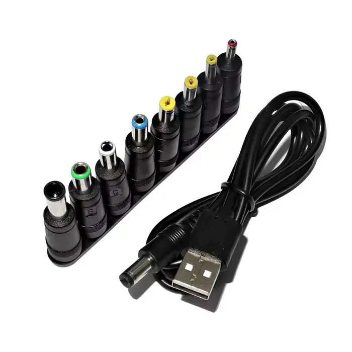 ​ Câble d'alimentation universel USB vers DC, Jack 5.5x2.1mm, cordon de chargement 5V avec 8 embouts
